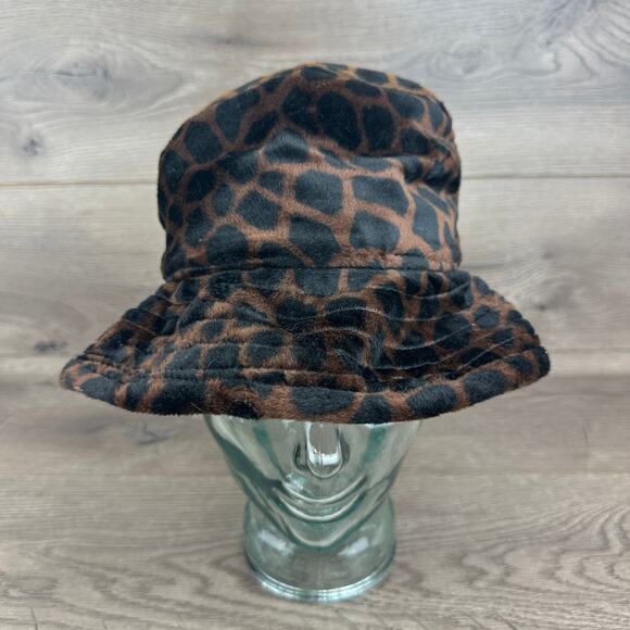 Dark Leopard Sun Hat Women's Black Brown Soft Faux Fur Bucket Hat Cozy - Picture 2 of 9